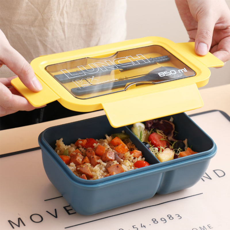 Plastic Compartment Rectangular Microwave Lunch Box Food Storage Container With Spoon