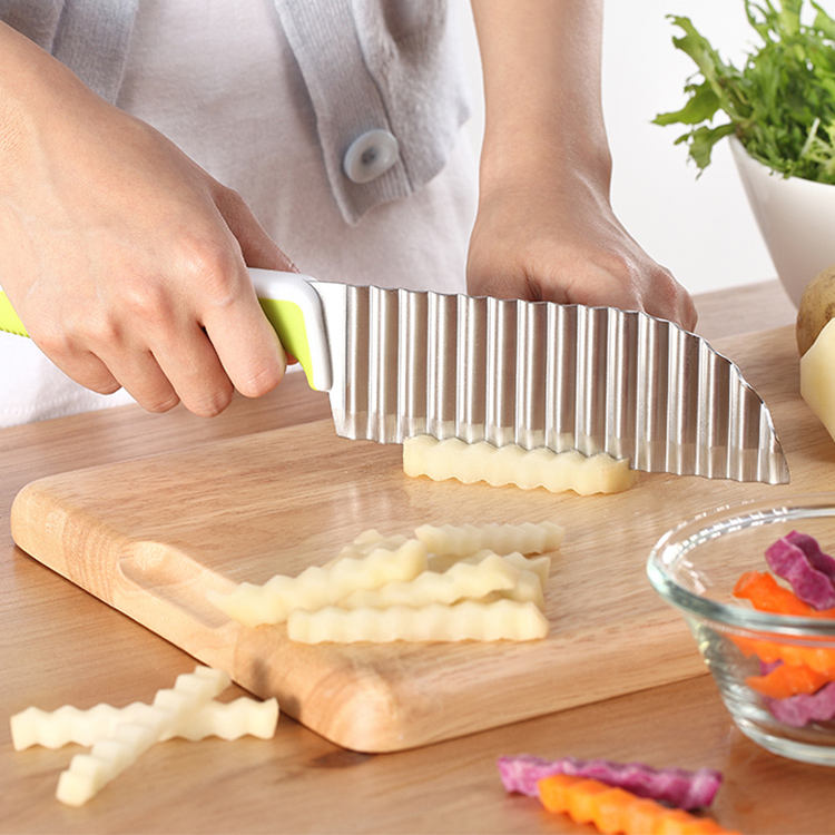 6 Inch Kitchen Knife Stainless Steel Wavy Blade Vegetable Cutting Tools French Fries Cutter with Nylon Handle