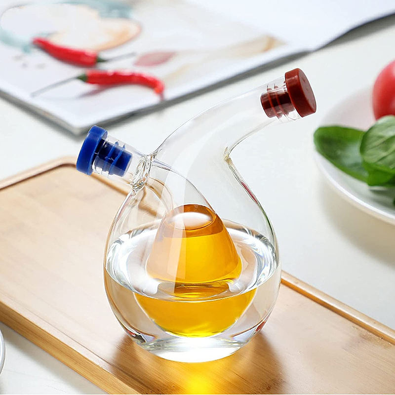 Kitchen Supplies Transparent Dual Glass Soy Sauce Vinegar Oil Bottle Cruet 2 in 1 Olive Oil and Vinegar Dispenser Bottle